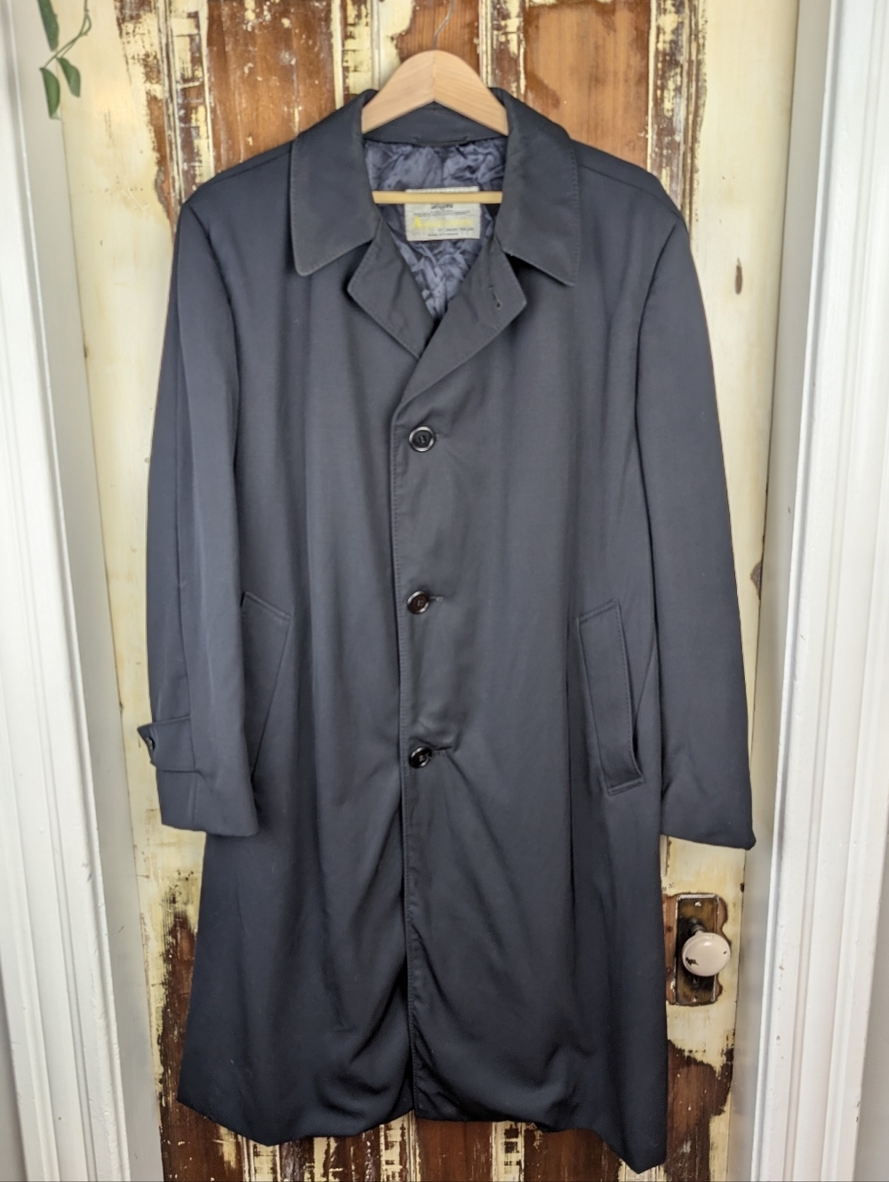 Aquascutum Vintage Trench Overcoat 100% Wool Black Men's Made in Canada XL/XXL